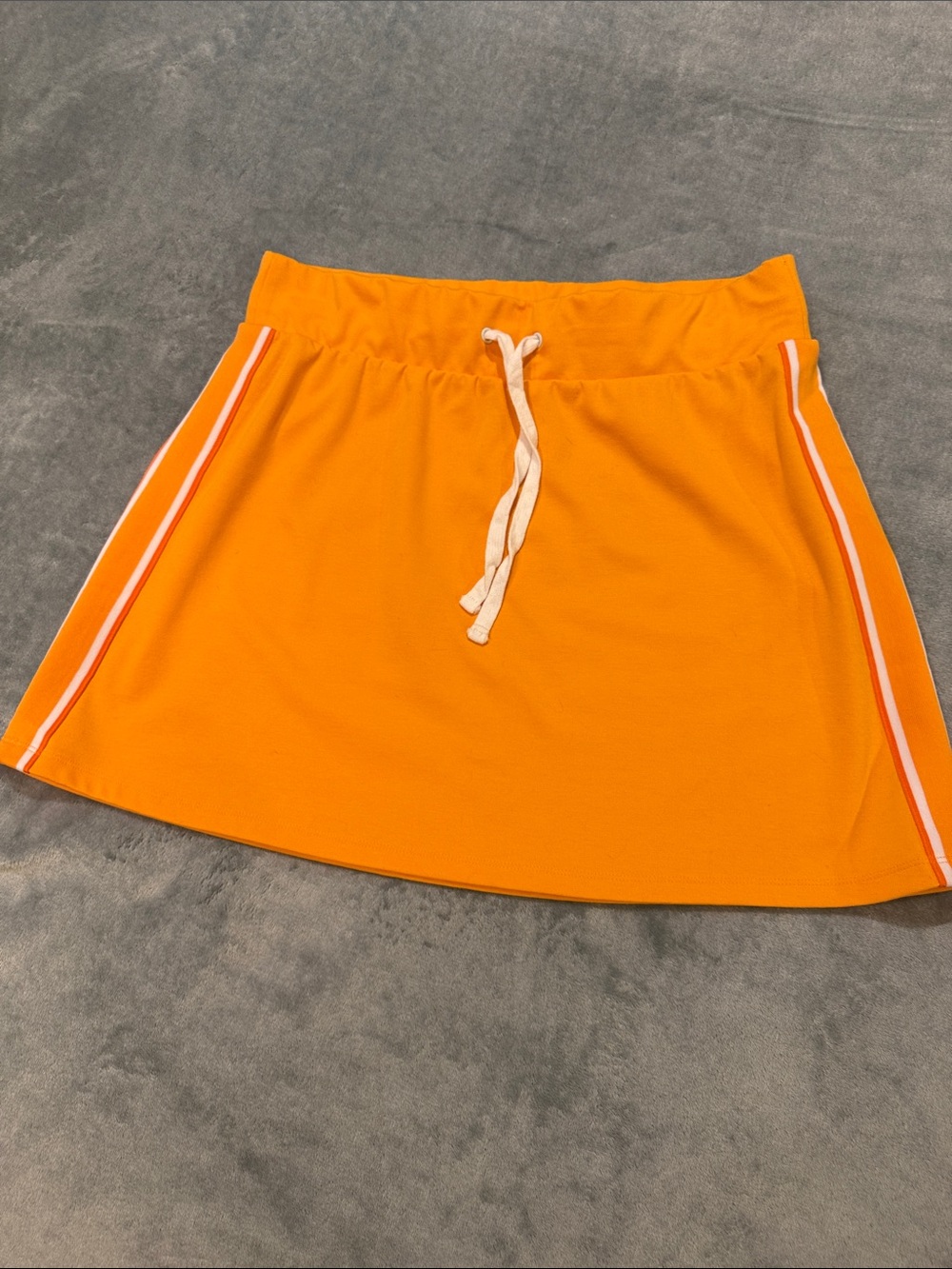 Bright Orange Mini Skirt with White Stripe, Drawstring Waist, size XL
